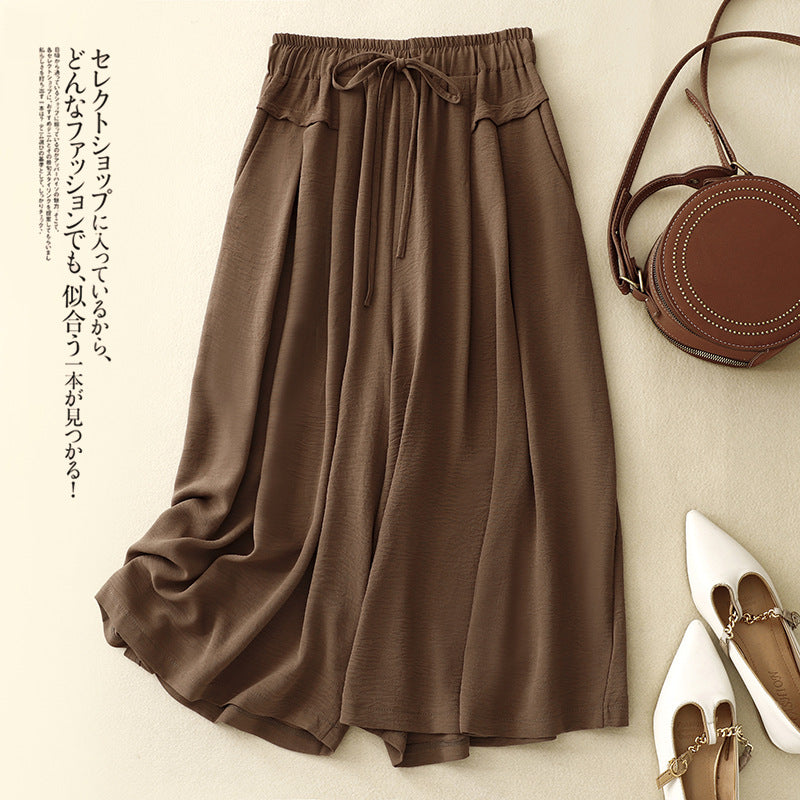 Real shot 2025 summer thin wide-leg pants cotton and linen loose high waist drape casual seven-point culottes women 2299 #