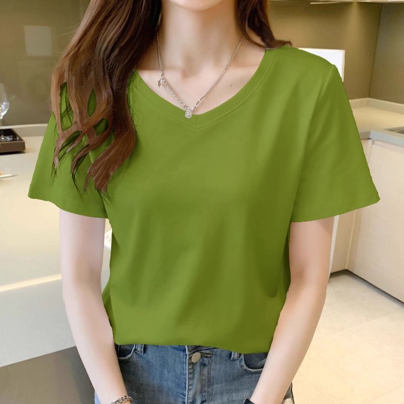 White cotton T-shirt women's short sleeve loose Korean version student large size fashion simple round neck versatile half sleeve base summer