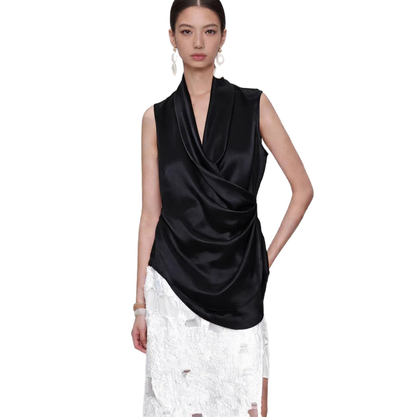 Haute couture Paris flower, designer joint model acetic acid fashion V-neck sleeveless shirt holiday wedding party dress