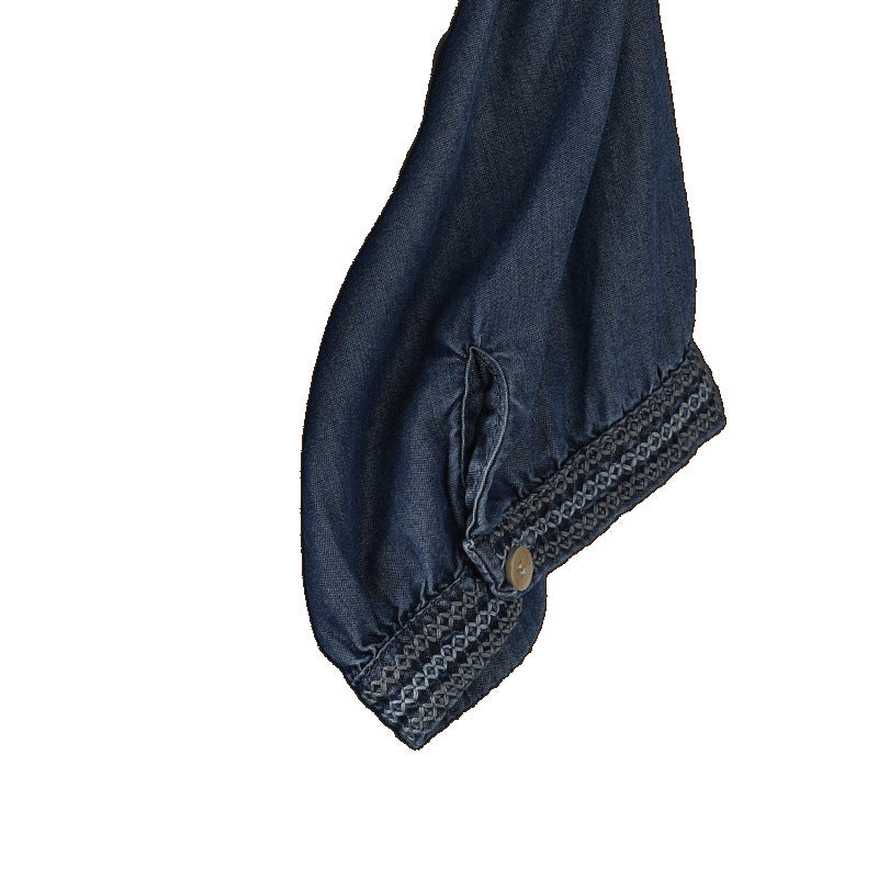 Real shot 2025 summer thin Tencel denim drape short-sleeved shirt women's retro top women's clothing