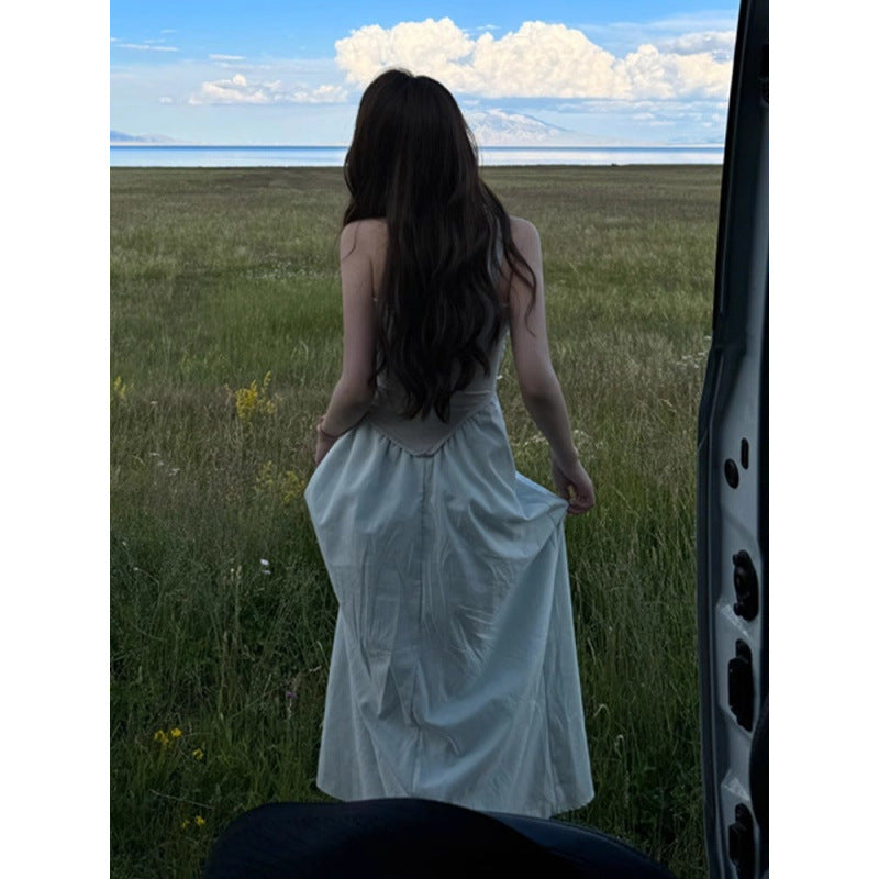 2025 new high-end irregular design seaside vacation tube top dress children's summer French temperament long dress