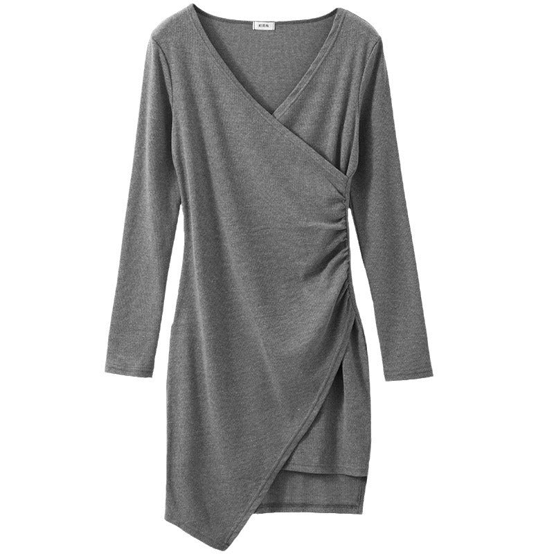 Temperament shows irregular figure dress women's long sleeves 2026 autumn new black tight skirt Spice girl top