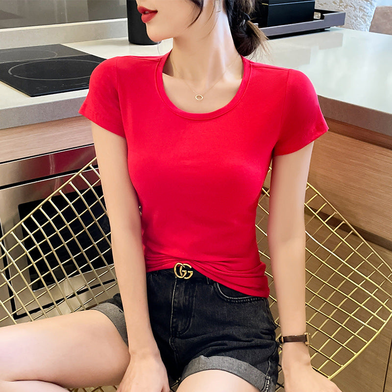 Big red short-sleeved t-shirt women's pure cotton high-end niche non-collision style summer versatile summer beautiful small top t-shirt
