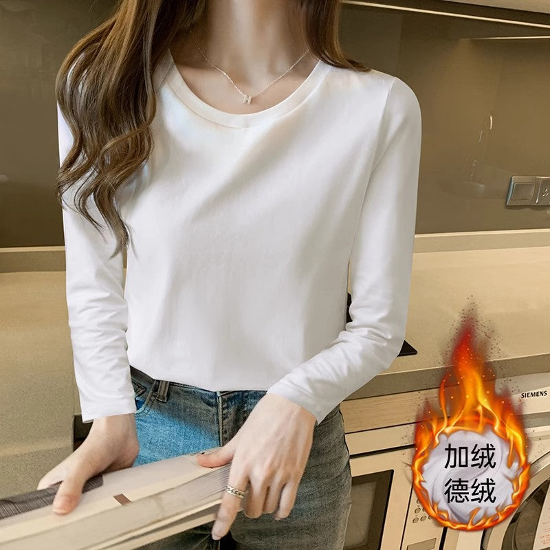 Double-sided German velvet velvet thickened bottoming shirt women's autumn and winter long-sleeved T-shirt foreign style warm loose white inner top