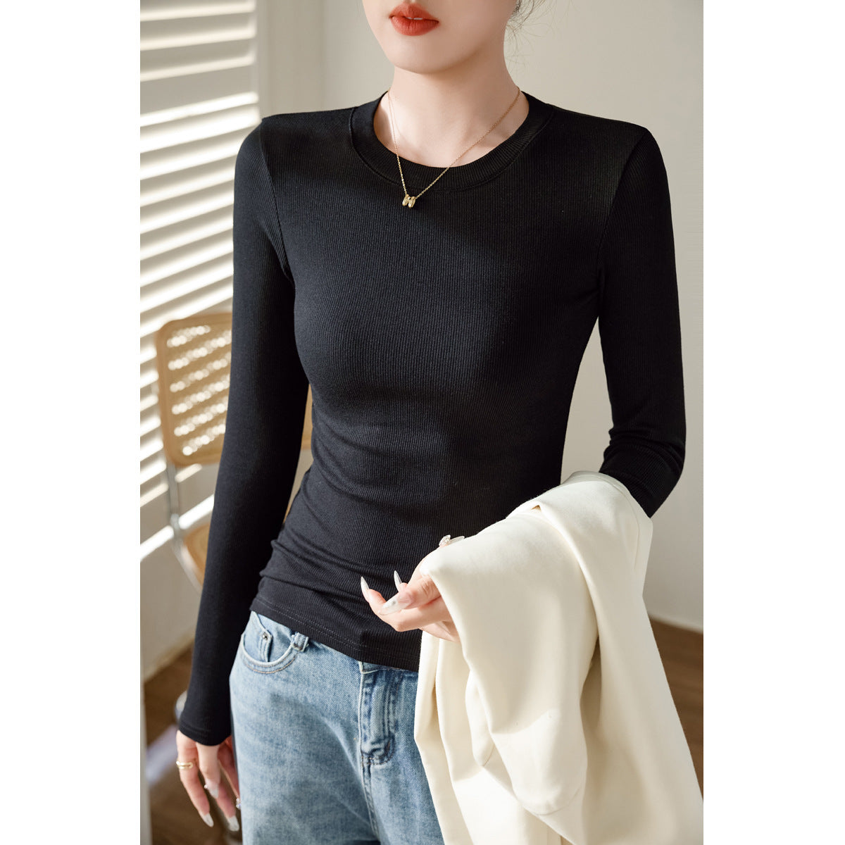 300g selection of high elastic thin thread cotton long-sleeved bottoming shirt women's 2026 autumn new versatile and thin top t-shirt
