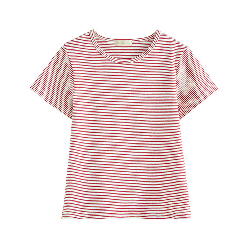 #Combed pure cotton #striped t-shirt women's short sleeve 2026 summer new slim and thin casual versatile crew neck top