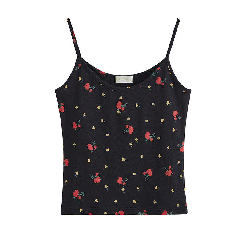#260G combed pure cotton #printed suspender vest for women's summer wear, sexy Spice Girl short with sleeveless top inside