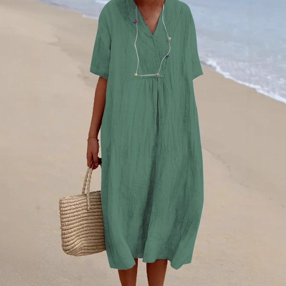 2025 Spot Spring and Summer New Women's Clothing Versatile Hot Sale Casual Skinny Skirt Solid Color Cotton and Linen