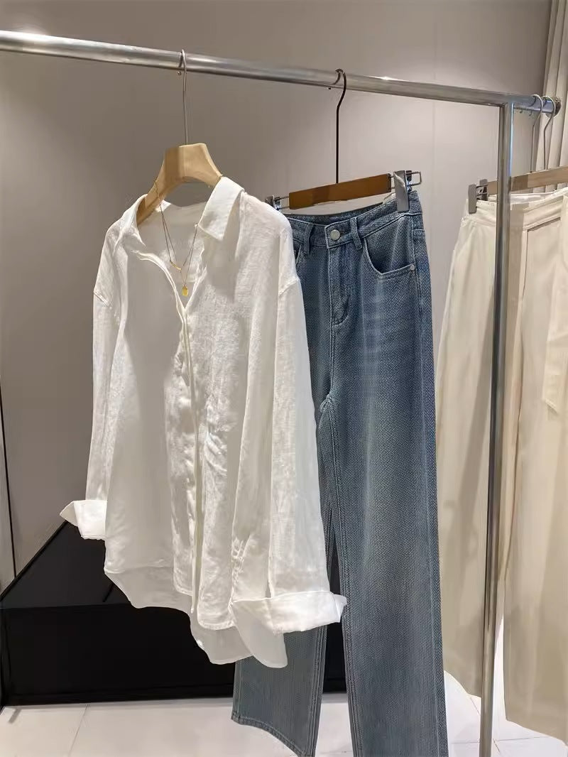 She is extravagant, Xiao Hemu Ju has the same 2996! 100 linen loose breathable loose silhouette casual shirt