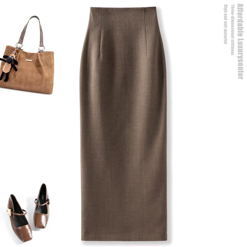 High-end woolen half-length skirt for women's autumn and winter temperament, high waist, hip-wrapped straight skirt, back split, slim and thin skirt