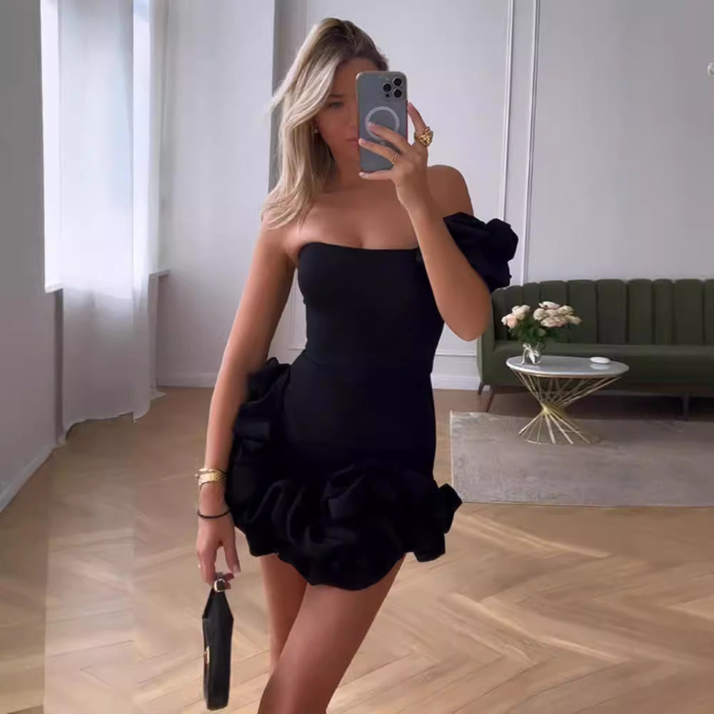 Cross-border light luxury niche party performance dress women's new sexy pleated suspenders slim temperament dress women