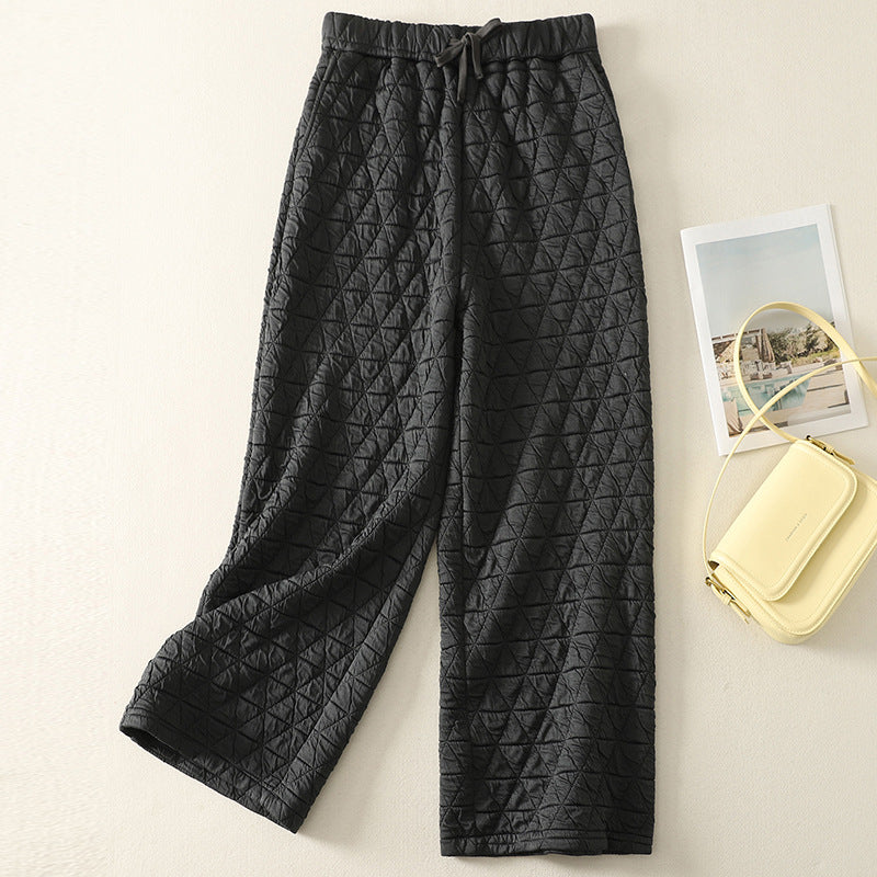 Rhombus drape cotton pants women's winter 2025 new casual warm loose large size wide leg pants