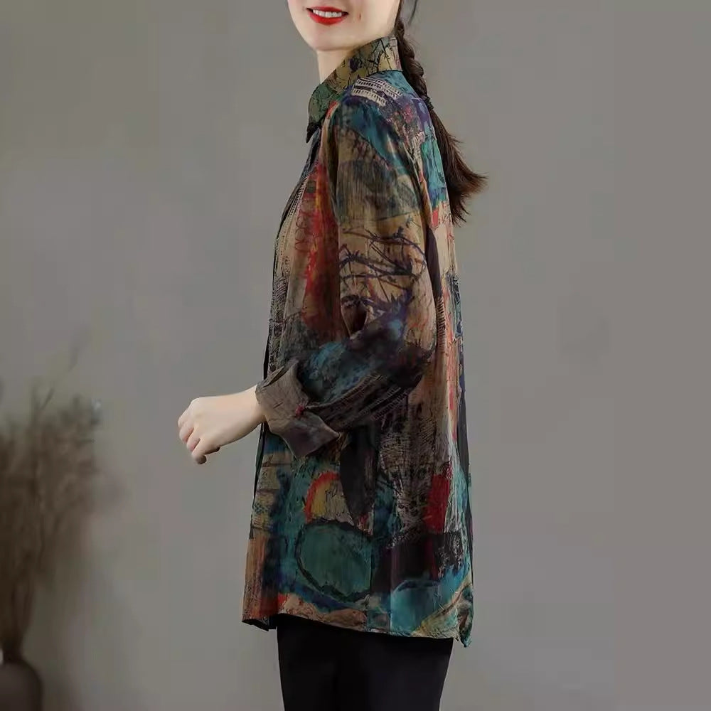 Spring 2024 new retro long-sleeved literary retro loose and thin shirt top women