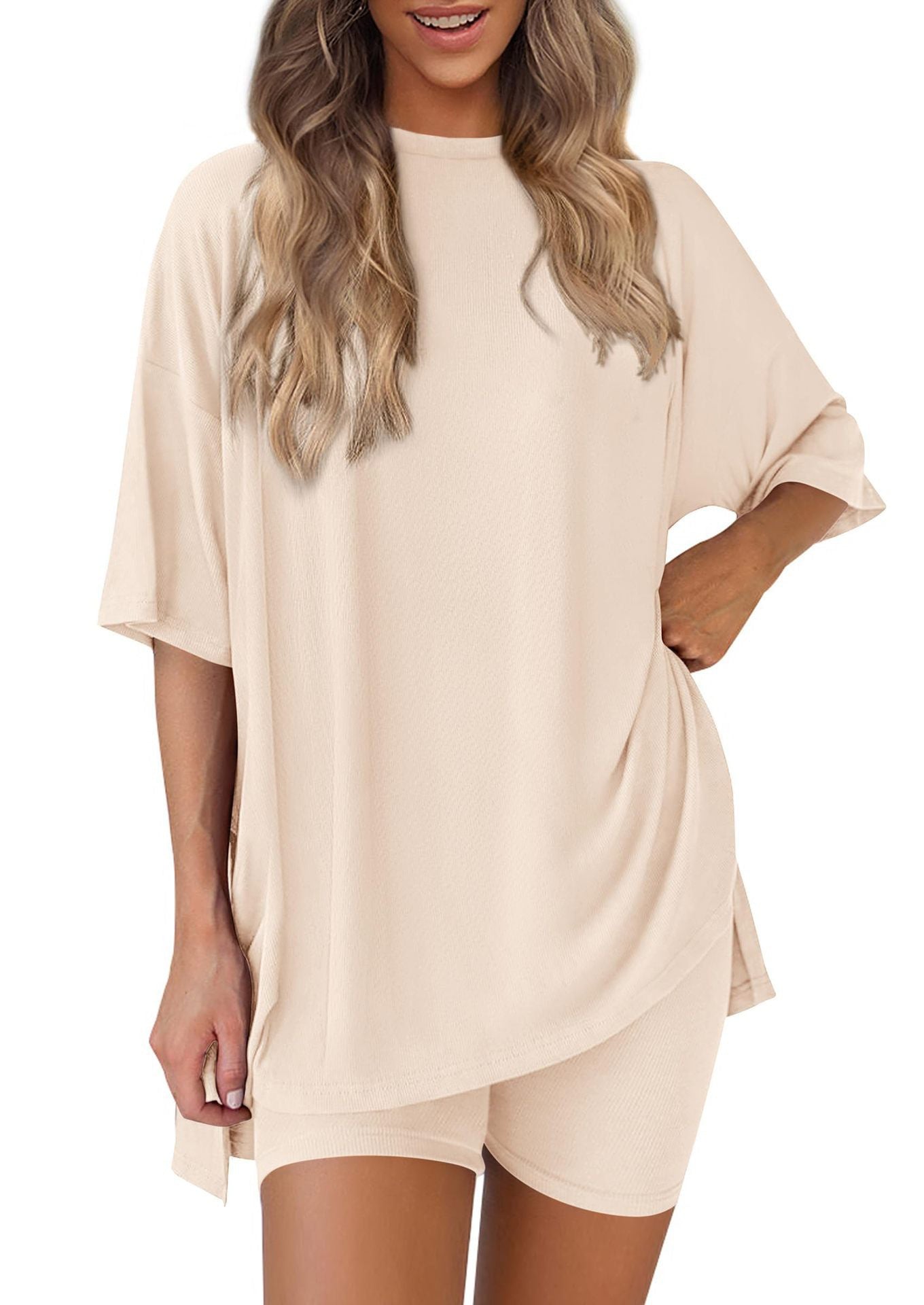 2025 summer new cross-border Europe, America, Amazon foreign trade fashion casual solid color loose women's pajama set