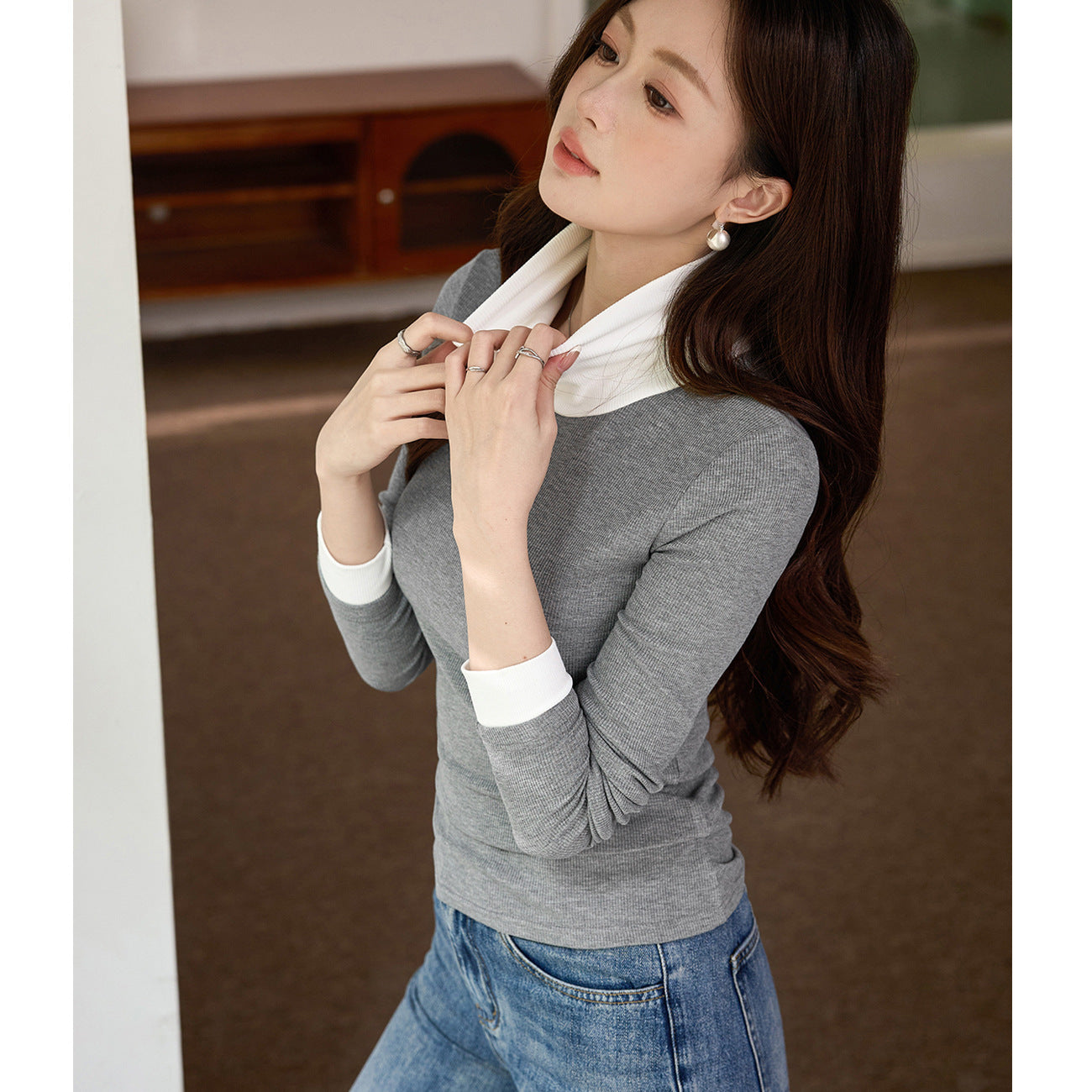 #Quality is high-quality #Thin velvet turtleneck bottoming shirt Women's contrasting color long-sleeved T-shirt 2026 autumn and winter new inner top