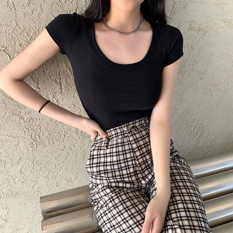 230G cotton short-sleeved women's t-shirt pure cotton 2026 new summer dress slim and thin solid color large size top bottoming shirt