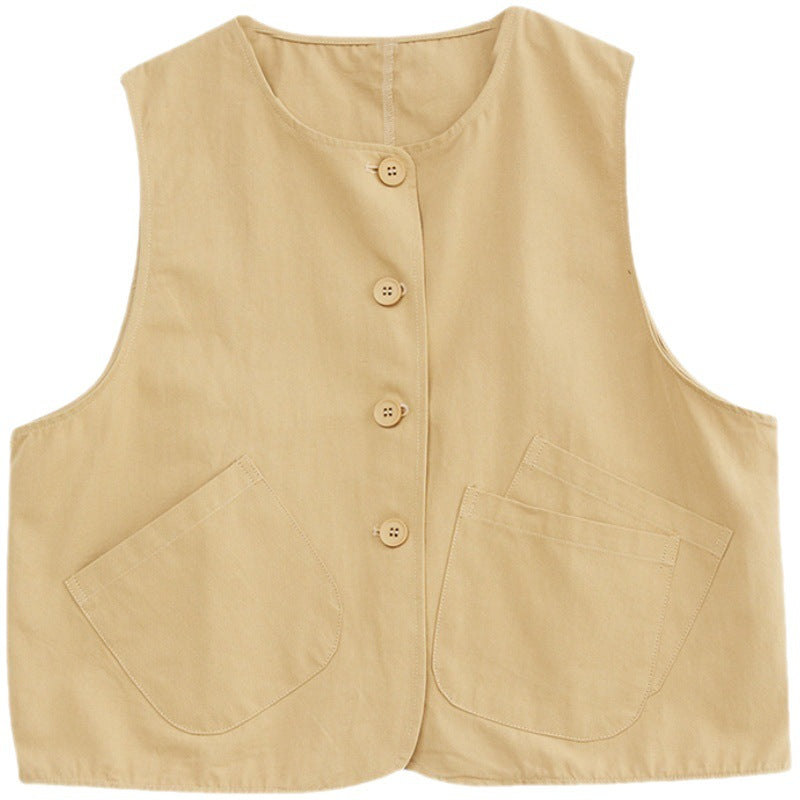 Real shot 2025 spring new literary loose solid color stacked vest women's coat #2085