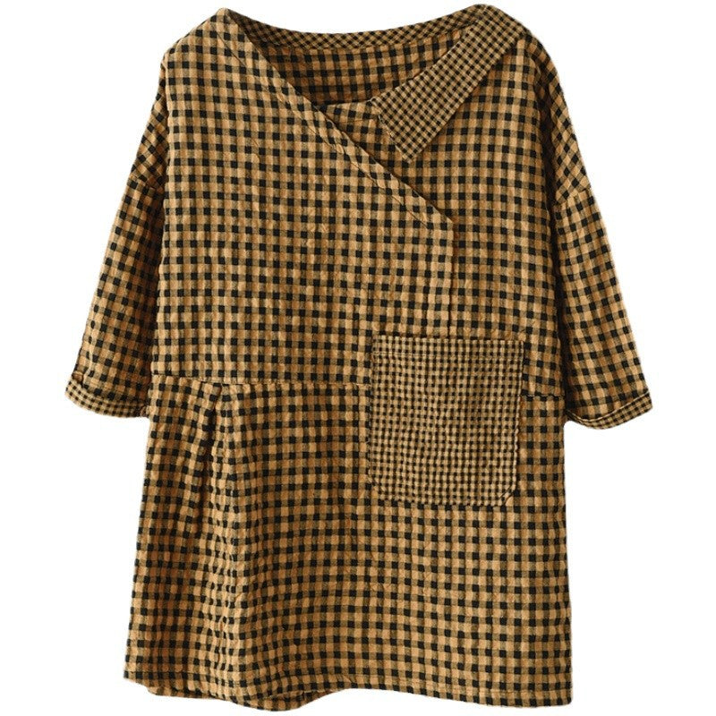 Summer 2024 New Literary Loose Cotton and Linen V-Neck Short Sleeve T-Shirt Women's Pullover #9931 #