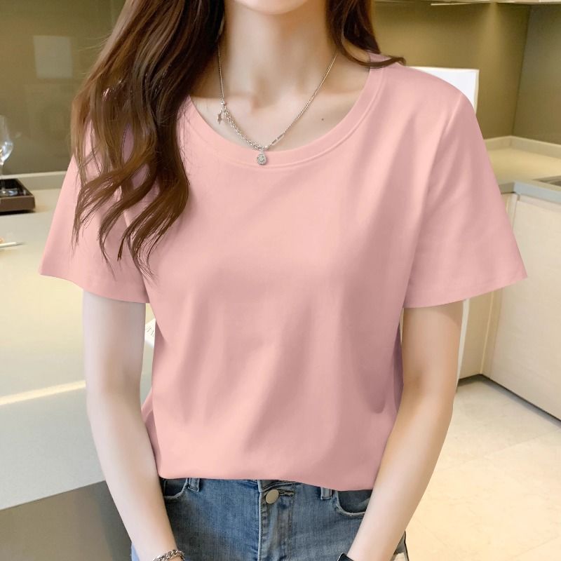 Export to domestic sales, pure cotton loose white short-sleeved women's t-shirt 2025 summer new thin shoulder versatile top