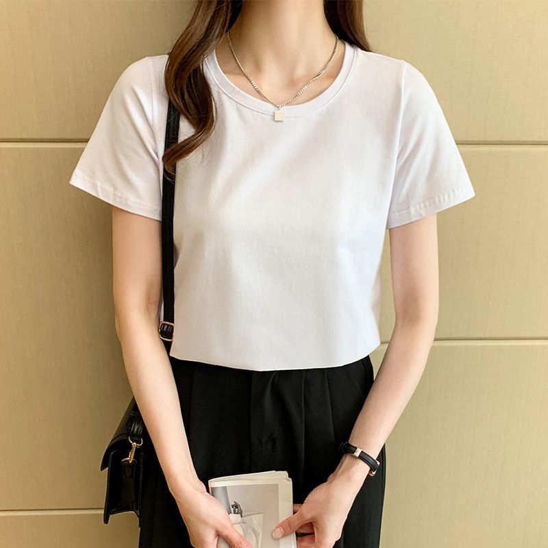 pure cotton white t-shirt women's short-sleeved summer 2025 new loose thin bottoming shirt with solid color thin top