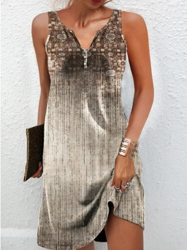 2025 European and American women's clothing Amazon flower button casual style A-shaped skirt sleeveless V-neck dress three-dimensional pattern