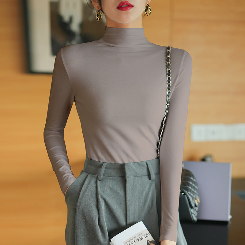【】Pure cotton slim collar, long-sleeved T-shirt base shirt, women's spring and autumn underwear, basic top, high-temperature setting