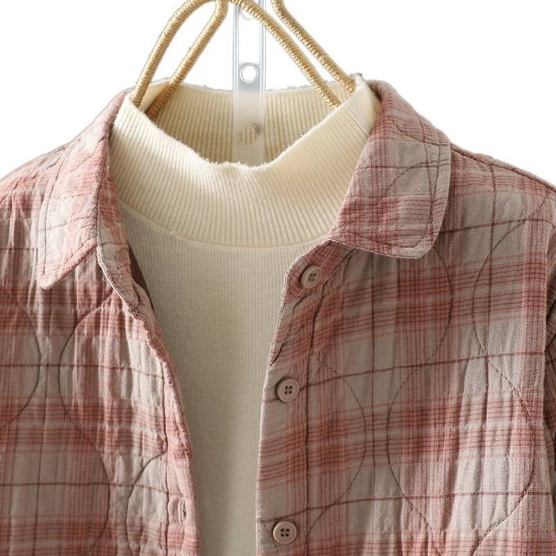Real shot 2025 autumn and winter new padded thickened plaid shirt casual age-reducing lapel cotton shirt jacket