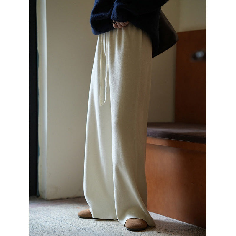 CHAO luxury cattle recommended! Milky white cashmere knitted wide-leg pants women's high-waisted loose straight drape floor pants
