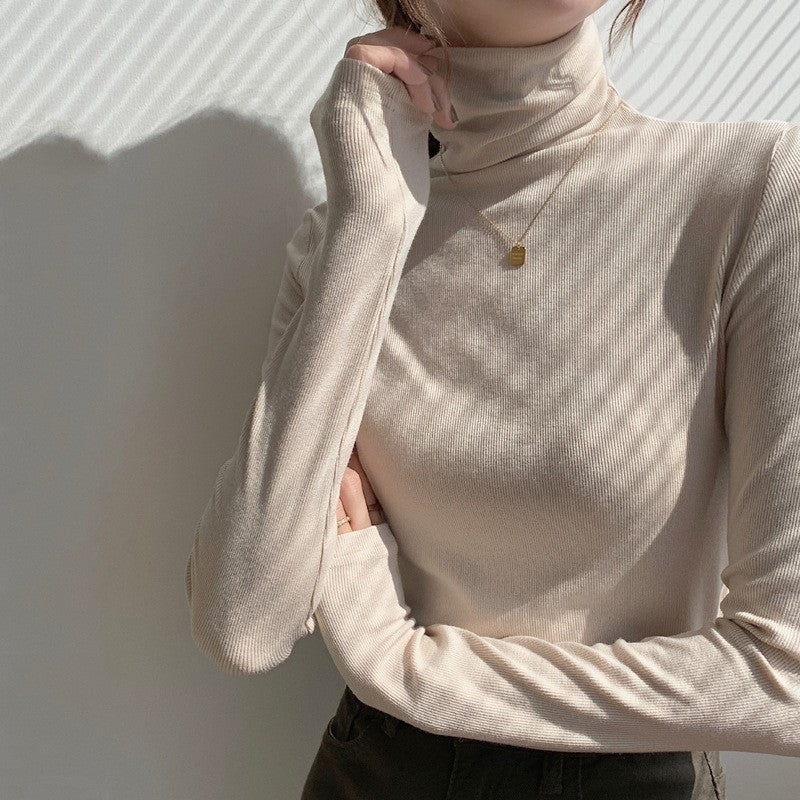 Fleece and thin close-fitting warm turtleneck bottoming shirt for women's 2026 autumn and winter new autumn clothes long-sleeved T-shirt top to wear outside