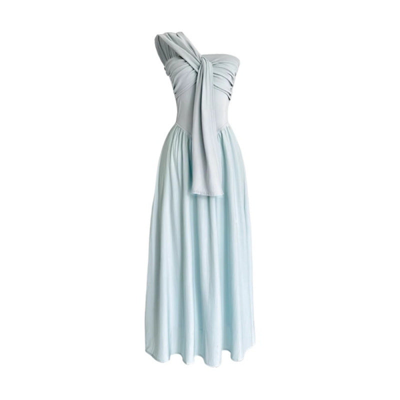 2025 new high-end irregular design seaside vacation tube top dress children's summer French temperament long dress