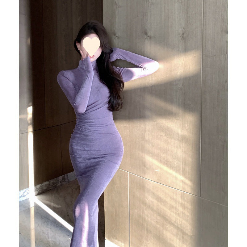 Long-sleeved primer dress for women's 2025 new autumn and winter sexy slim fit with coat temperament hip skirt inside