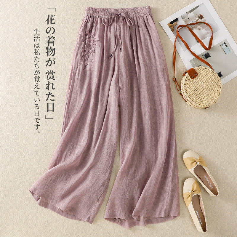 Real shot double-layer wide-leg pants women's 2025 summer new elastic waist loose lace-up casual elegant trousers skirt pants trousers trousers