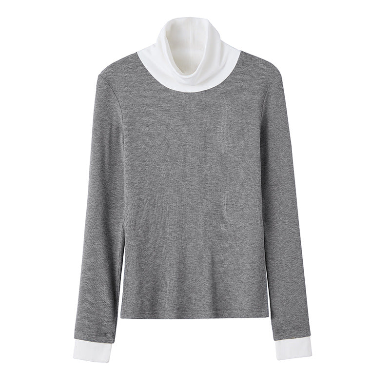 #Quality is high-quality #Thin velvet turtleneck bottoming shirt Women's contrasting color long-sleeved T-shirt 2026 autumn and winter new inner top