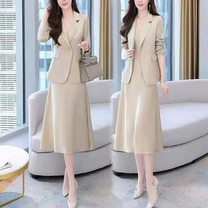 American medium and long suit suspender dress set women's new Xiaoxiangfeng elegant temperament large size two-piece skirt
