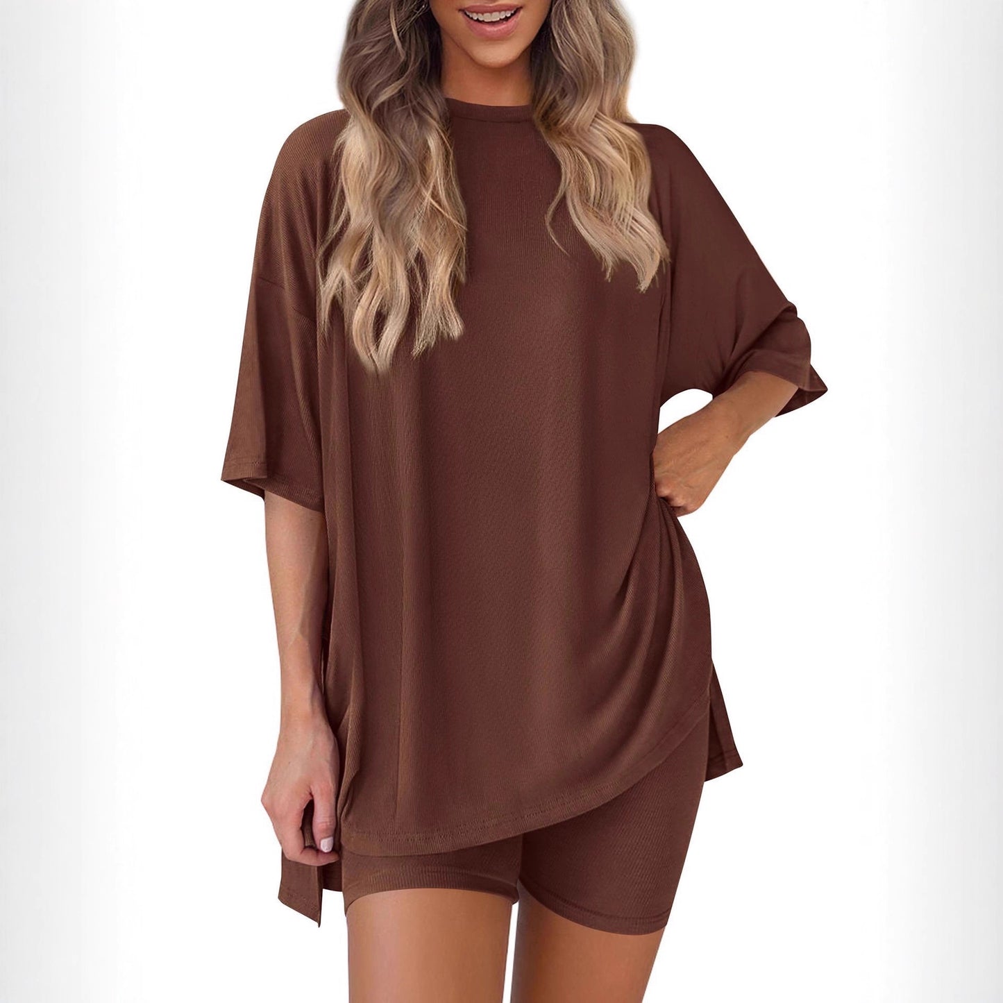 2025 summer new cross-border Europe, America, Amazon foreign trade fashion casual solid color loose women's pajama set