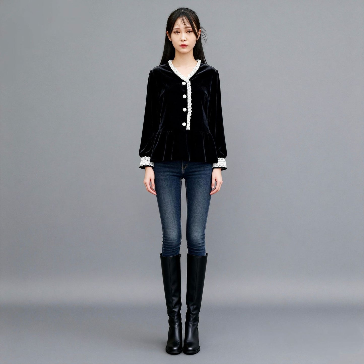 In the fall of 2025, the new large-size women's clothing covers the meat and looks thin. French retro long-sleeved shirt and top 221 #