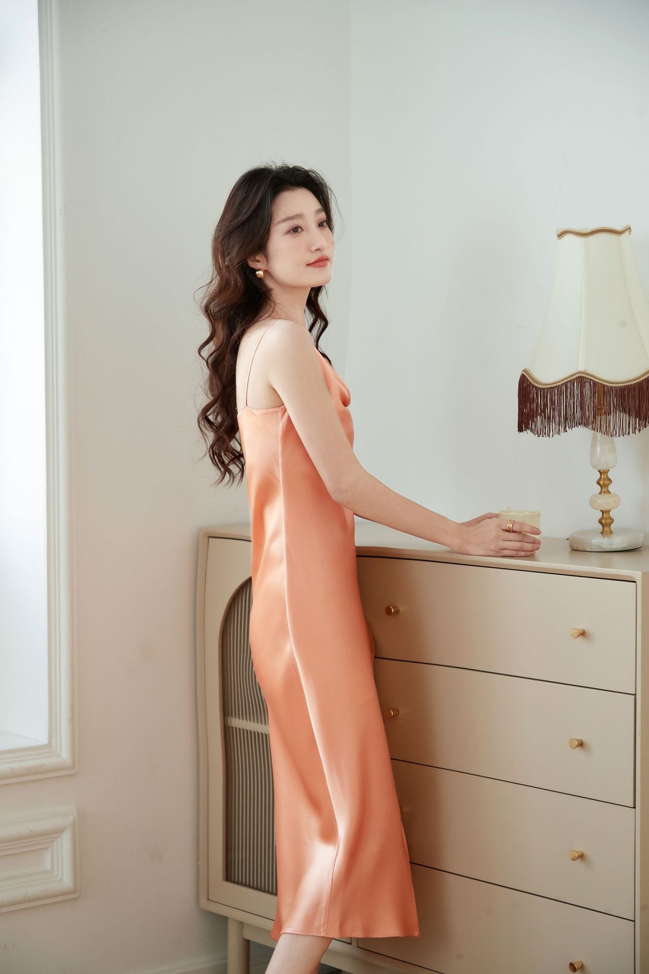 2025 spring and summer explosion acetic acid dress satin thin versatile Internet celebrity suspender skirt Douyin suit long dress