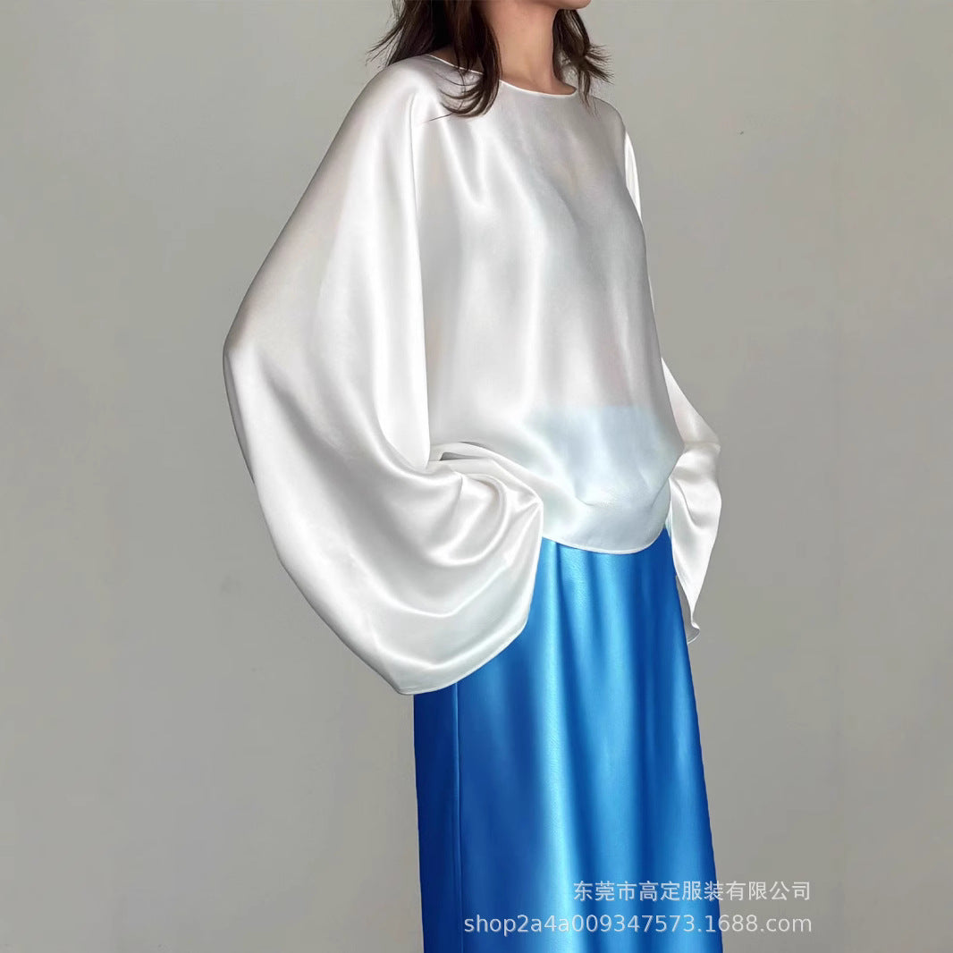 Haute couture spot Japan imported acetic acid one piece glossy top long sleeves huge thin static luxury minimalist horn sleeves