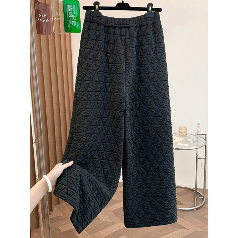 Rhombus drape cotton pants women's winter 2025 new casual warm loose large size wide leg pants