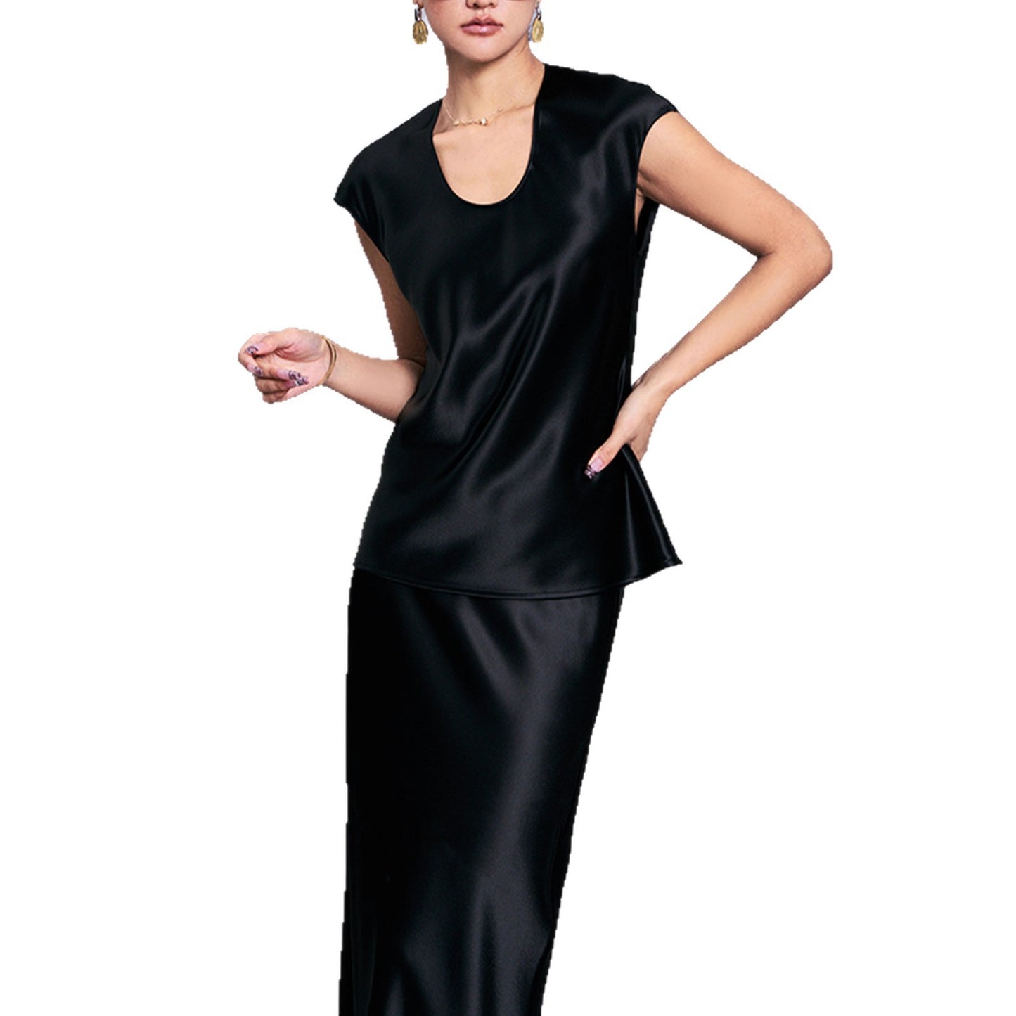 Haute Couture Heavy imported triacetate satin shirt sexy and elegant U-neck acetate satin shirt vest base shirt