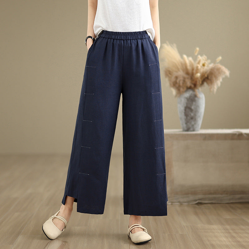 Real shot 2025 spring and summer new cotton and linen large size literary loose casual wide-leg pants women's clothing