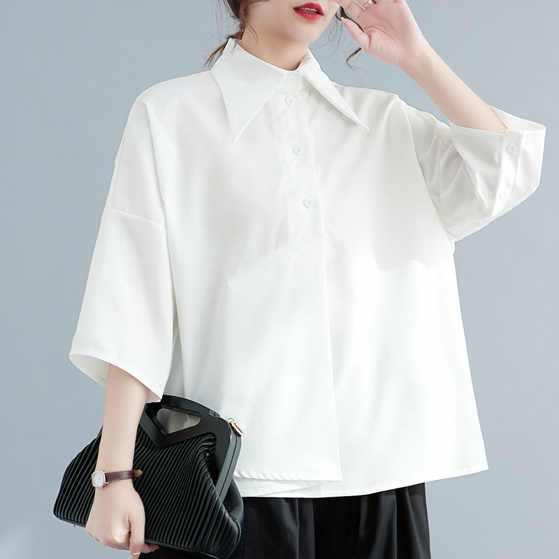 Summer 2025 new loose shirt women's medium and long asymmetrical shirt black top