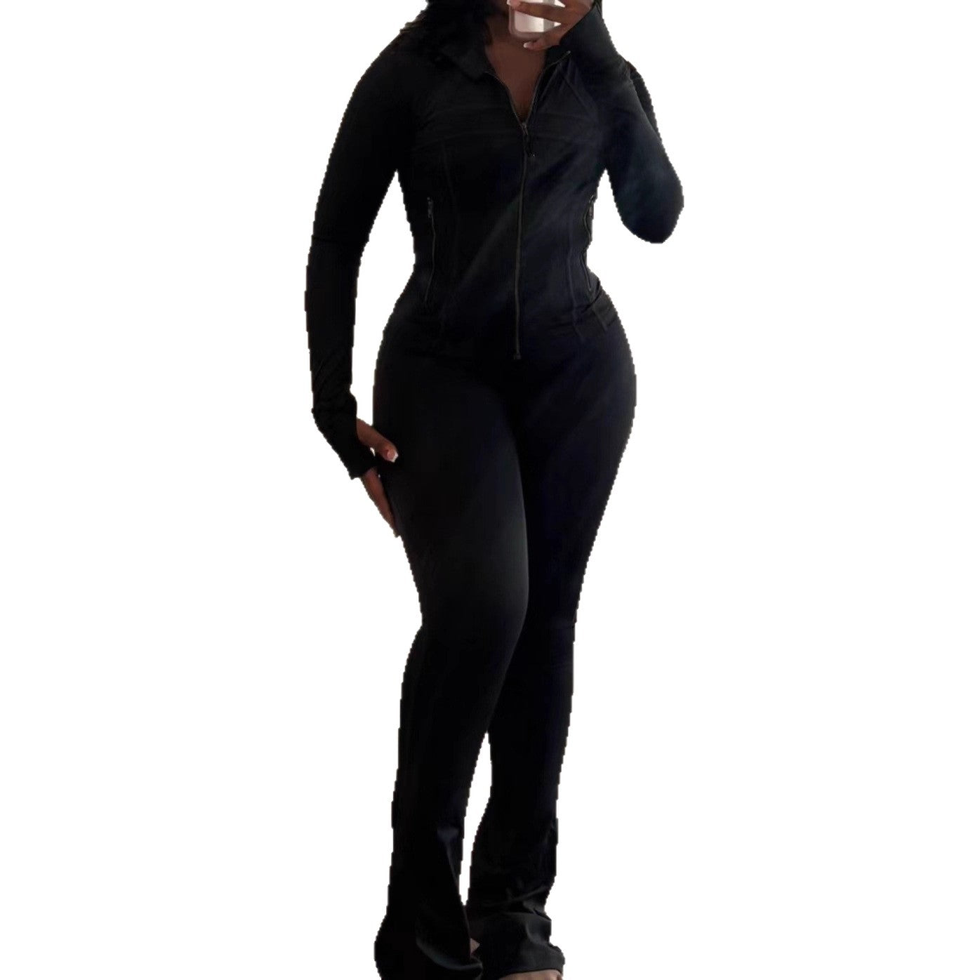 2025 Amazon, Europe, America, spring and summer cross-border sports and leisure women's clothing, sexy tight-fitting long-sleeved micro-speaker two-piece set