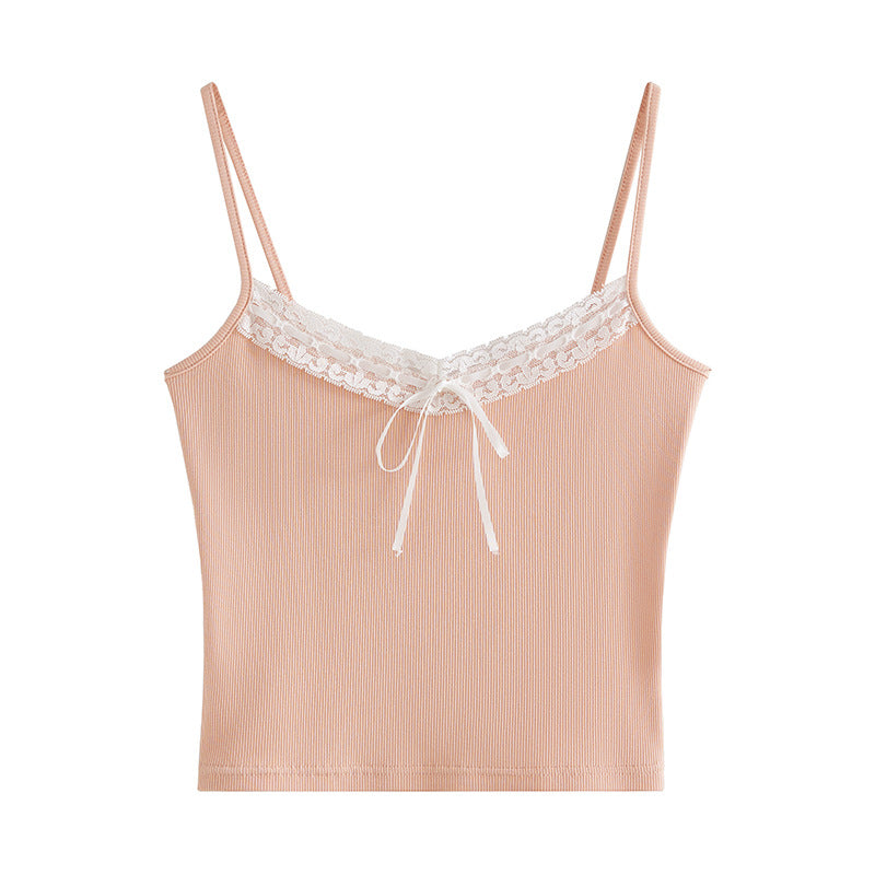 Select Threaded Cotton Lace Bow Strap Spice Girl Suspender Vest Women's Pure Beauty Back Inner Top