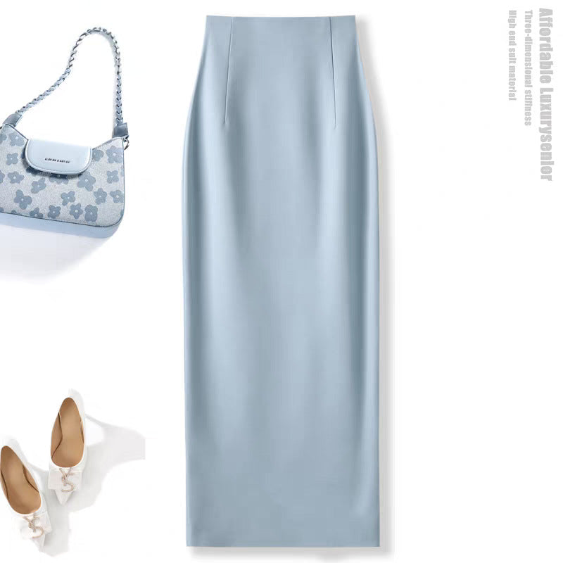 High-end woolen half-length skirt for women's autumn and winter temperament, high waist, hip-wrapped straight skirt, back split, slim and thin skirt