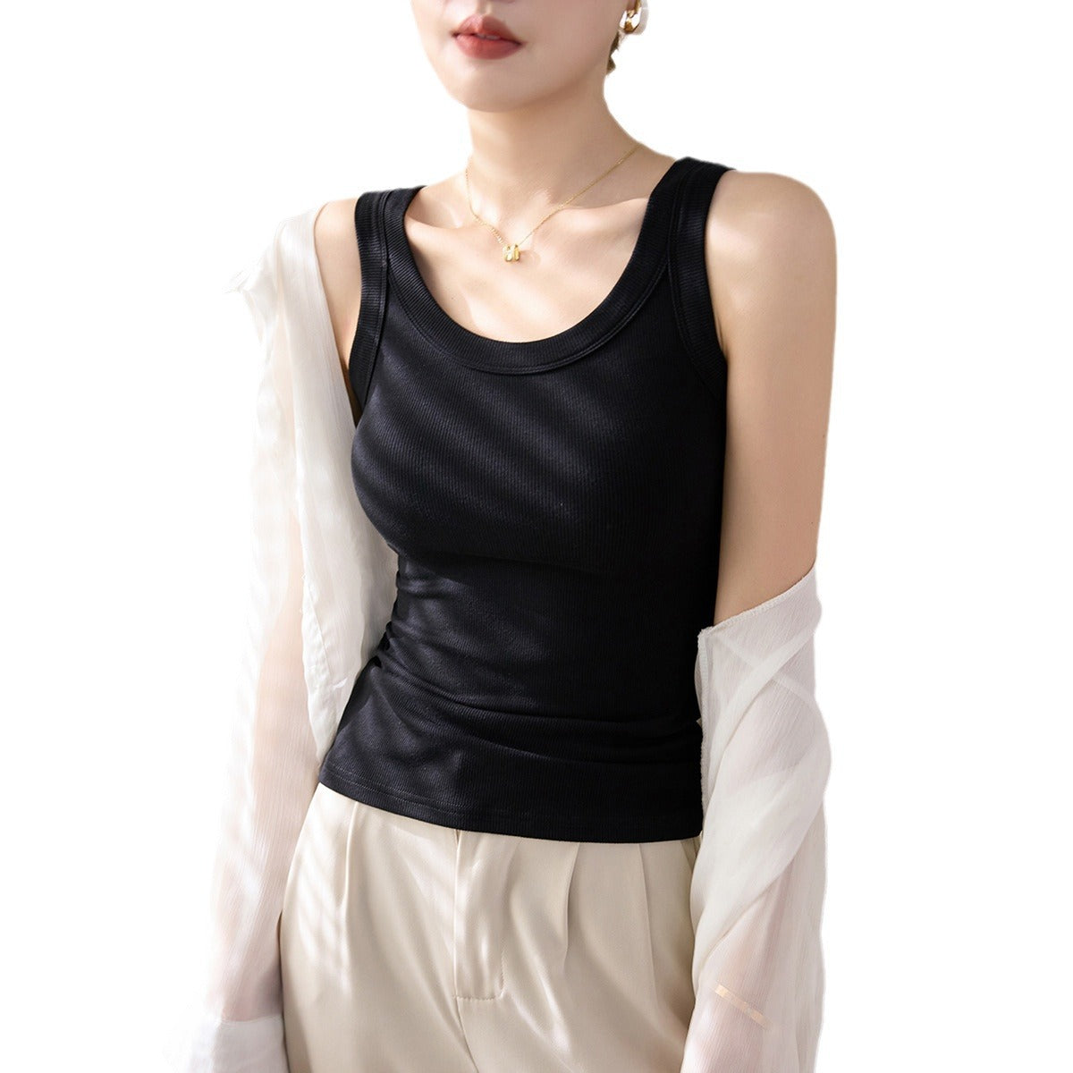 [High quality & no fear of goods ratio] High elastic and thin threaded cotton cover, anti-light inner sling vest for women
