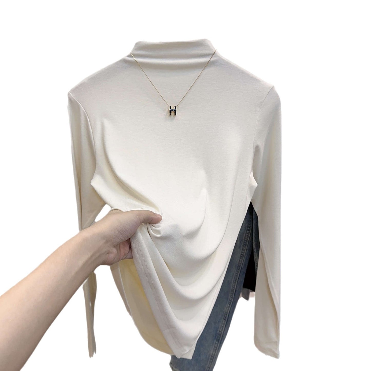 Semi-turtleneck bottoming shirt women's 2025 new autumn and winter inner threaded fashionable foreign style long-sleeved knitted beautiful top