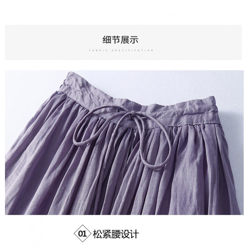 Real shot 2024 spring and summer new solid color literary retro loose medium and long skirt women