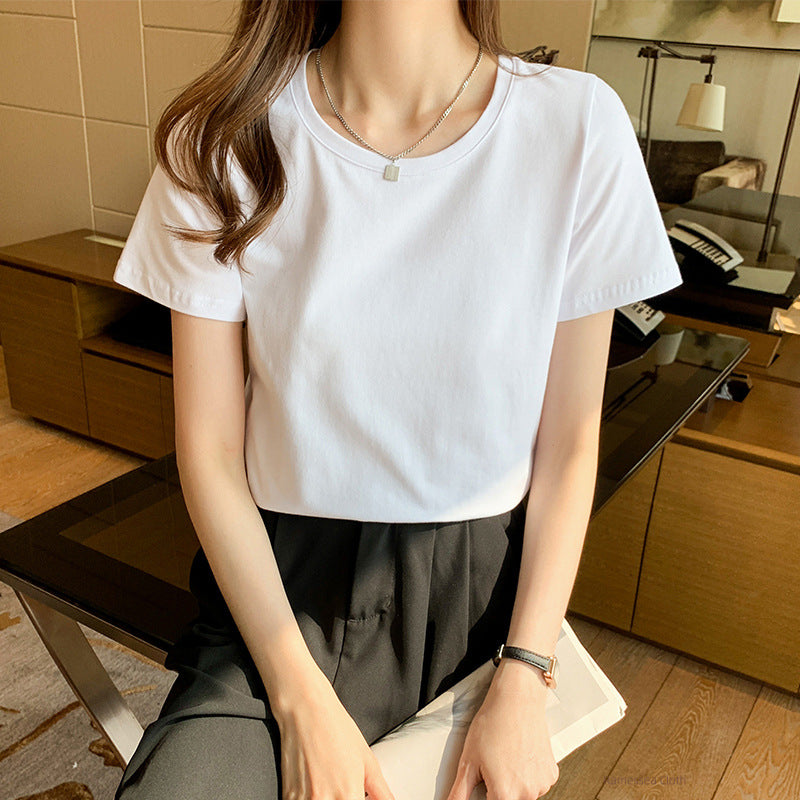 Summer cotton loose T-shirt women's clothing covers the flesh and slims down, 2025 new fashion and simple shirt top, shoulder and shoulder, versatile