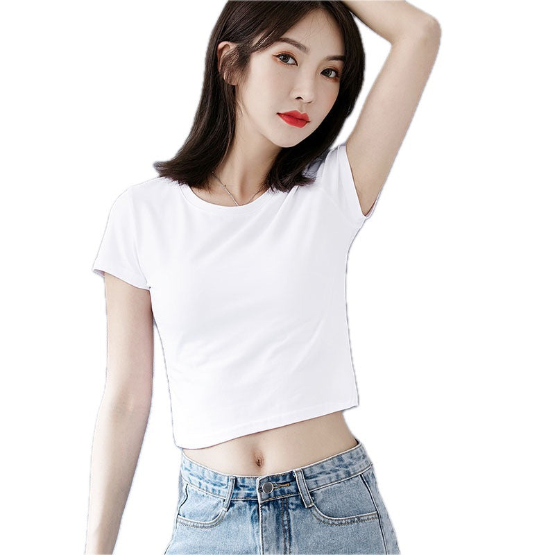 Summer Dopamine Wear Sweet and Spicy White High Waist Navel Short T-Shirt Women's Short Sleeve Skinny Beautiful Chic Top